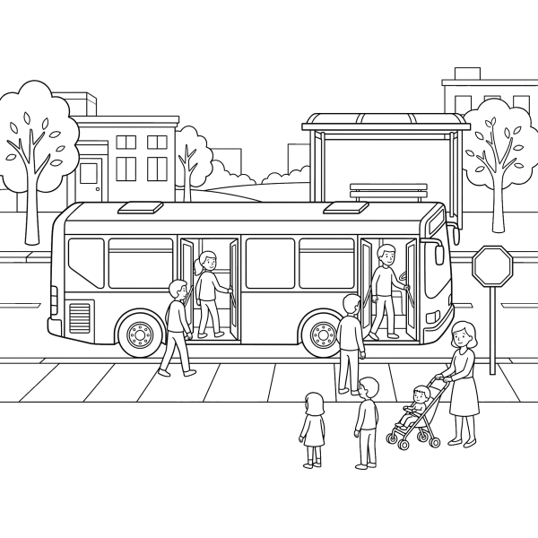 Coloriage Coloriage Bus à l'Arrêt à imprimer