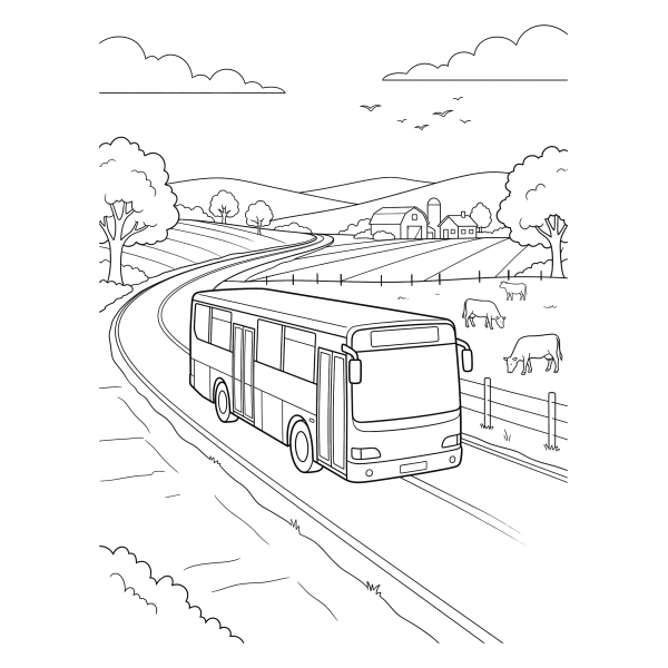 Coloriage Coloriage Bus à la Campagne à imprimer