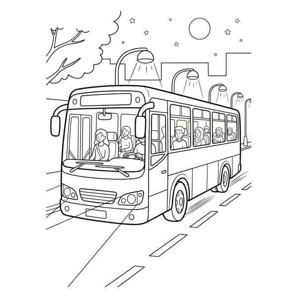 Coloriage Coloriage Bus de Nuit Éclairé à imprimer
