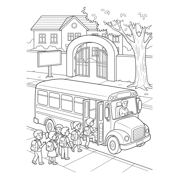 Coloriage Coloriage Bus devant l'École à imprimer