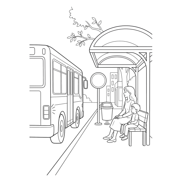 Coloriage Coloriage Bus et Arrêt de Bus à imprimer