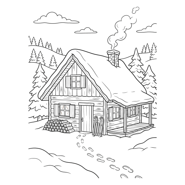 Coloriage Coloriage Chalet Enneigé à imprimer