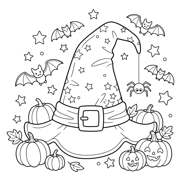 Coloriage Coloriage Chapeau Sorcière Halloween à imprimer