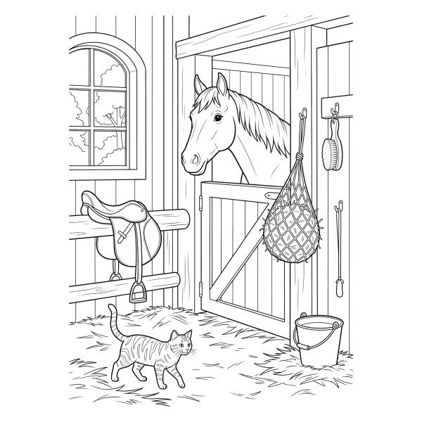 Coloriage Coloriage Cheval à l'Écurie à imprimer