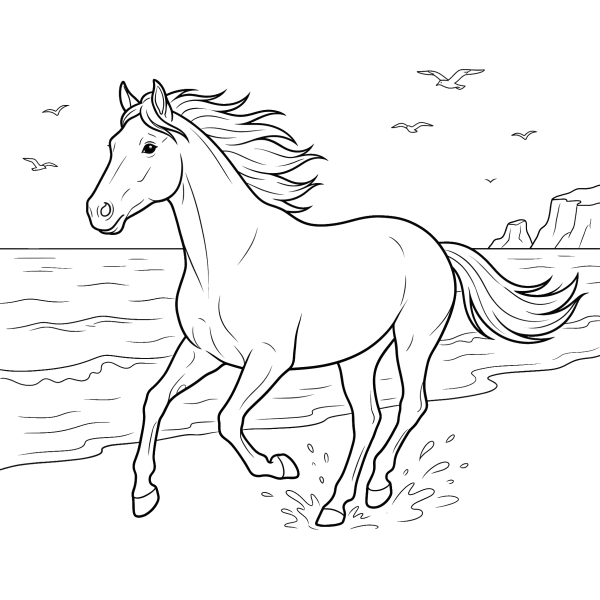 Coloriage Coloriage Cheval au Bord de la Mer à imprimer
