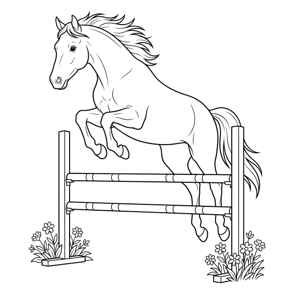 Coloriage Coloriage Cheval qui Saute une Barrière à imprimer