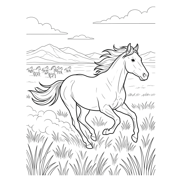 Coloriage Coloriage Cheval Sauvage dans la Plaine à imprimer
