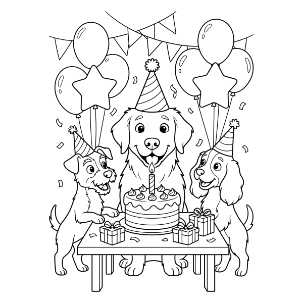 Coloriage Coloriage Chien Anniversaire à imprimer