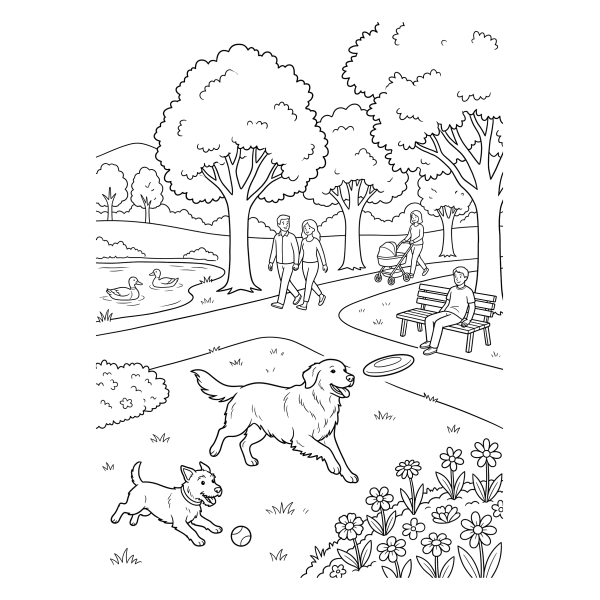 Coloriage Coloriage Chien au Parc à imprimer