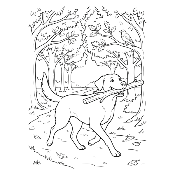 Coloriage Coloriage Chien avec un Bâton à imprimer