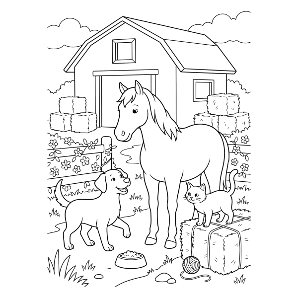 Coloriage Coloriage Chien Chat Cheval à imprimer