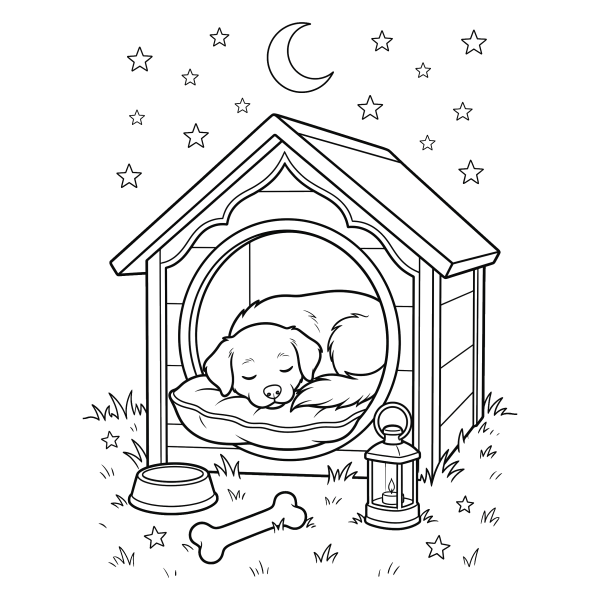Coloriage Coloriage Chien dans une Niche à imprimer