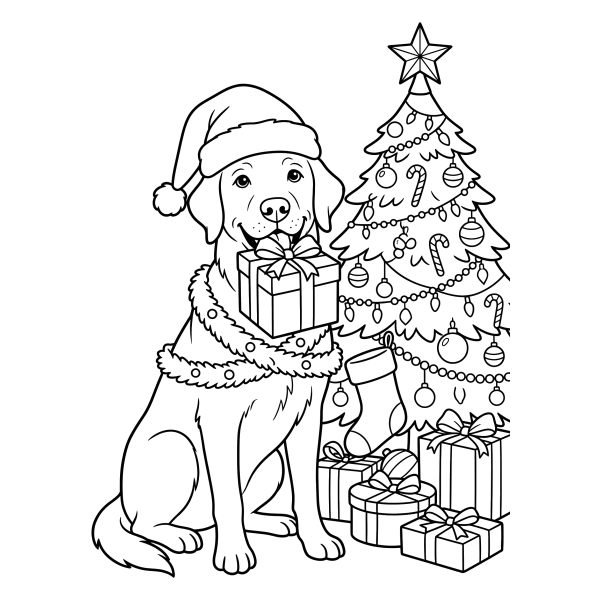 Coloriage Coloriage Chien de Noël à imprimer