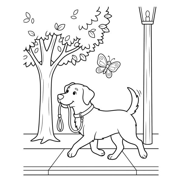 Coloriage Coloriage Chien en Laisse à imprimer