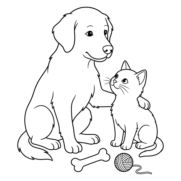 Coloriage Coloriage Chien et Chat Amis à imprimer