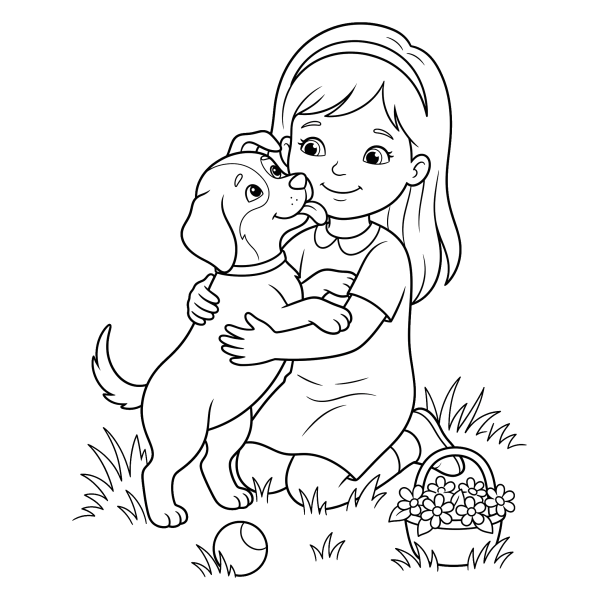 Coloriage Coloriage Chien et Fille à imprimer