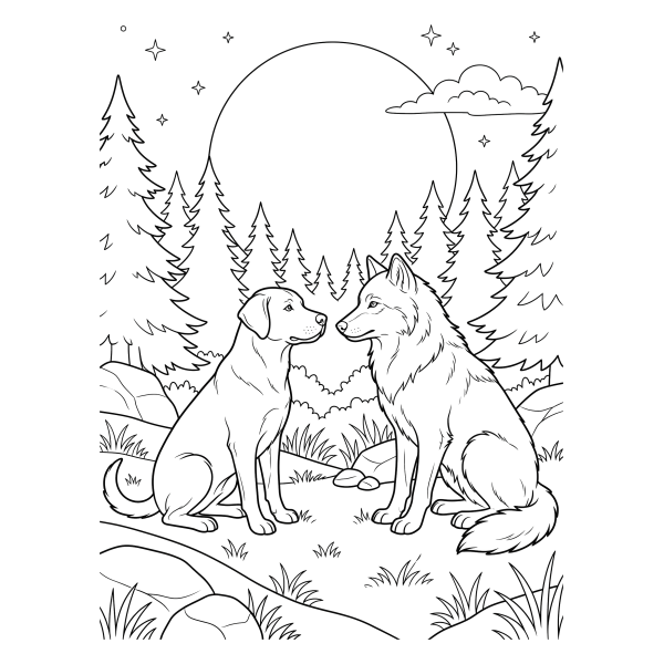 Coloriage Coloriage Chien et Loup à imprimer