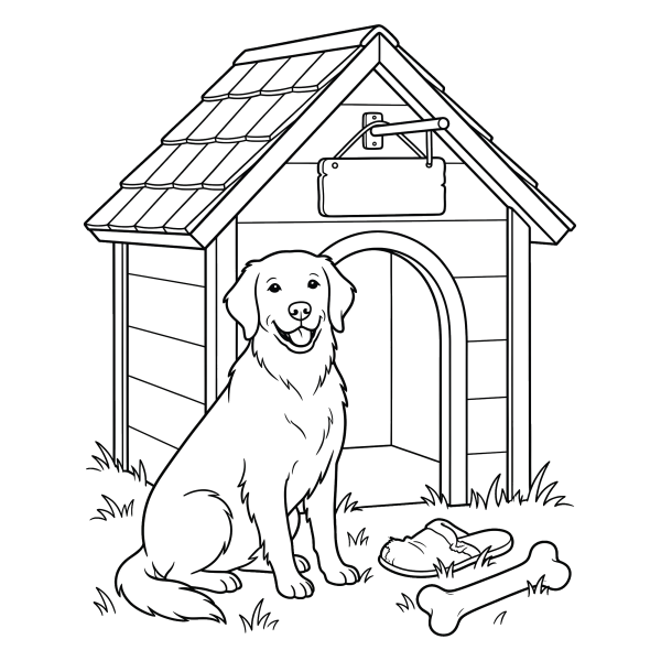 Coloriage Coloriage Chien et sa Niche à imprimer