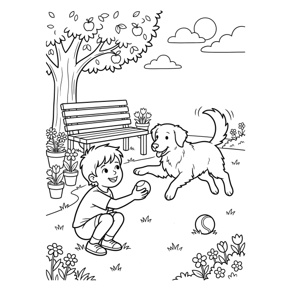 Coloriage Coloriage Chien et Enfant à imprimer