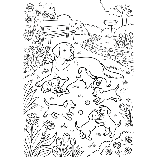 Coloriage Coloriage Chien Famille à imprimer