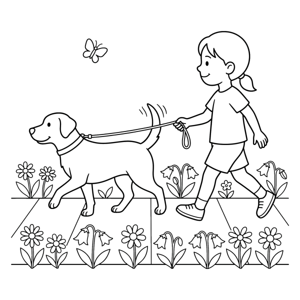 Coloriage Coloriage Chien Fille à imprimer