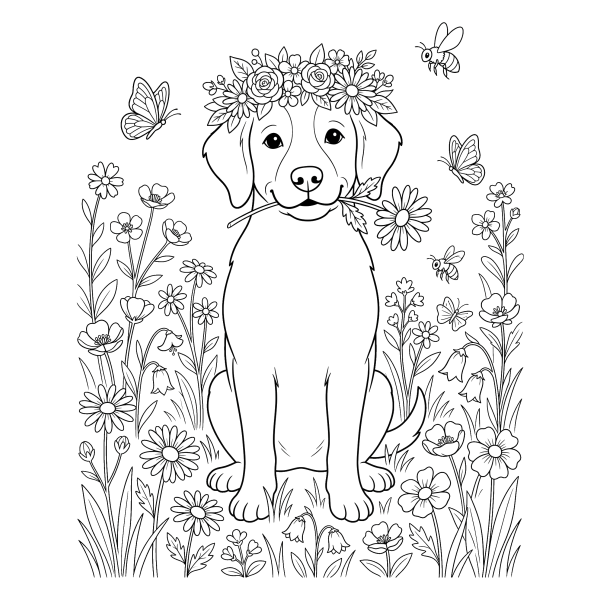 Coloriage Coloriage Chien Fleur à imprimer