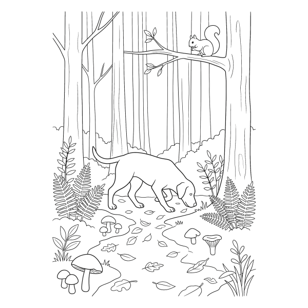 Coloriage Coloriage Chien Forêt à imprimer