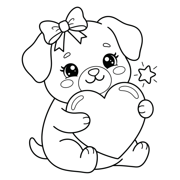 Coloriage Coloriage Chien Kawaii à imprimer
