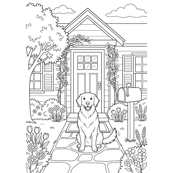 Coloriage Coloriage Chien Maison à imprimer