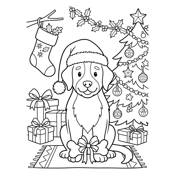 Coloriage Coloriage Chien Noël à imprimer