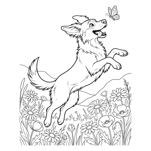Coloriage Coloriage Chien qui Court après un Papillon à imprimer