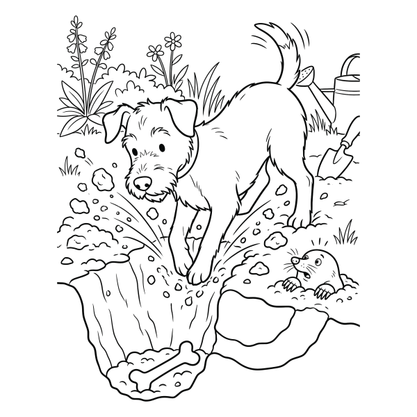 Coloriage Coloriage Chien qui Creuse un Trou à imprimer