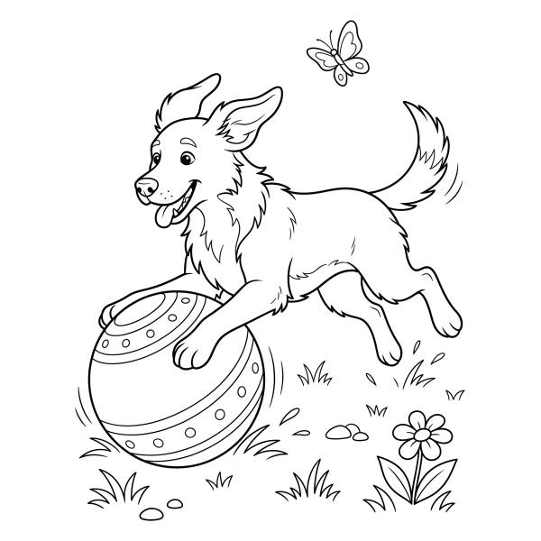 Coloriage Coloriage Chien qui Joue au Ballon à imprimer