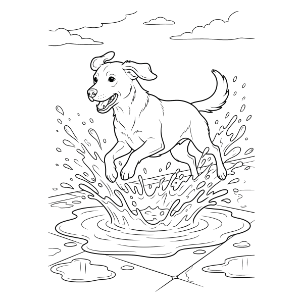 Coloriage Coloriage Chien qui Saute dans une Flaque à imprimer