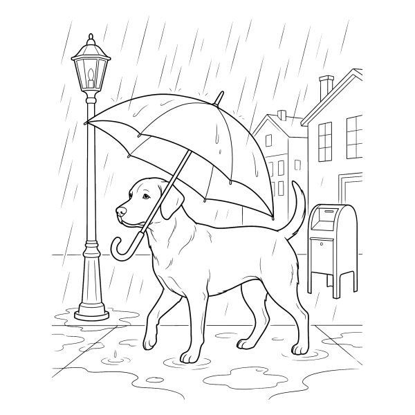 Coloriage Coloriage Chien sous la Pluie à imprimer