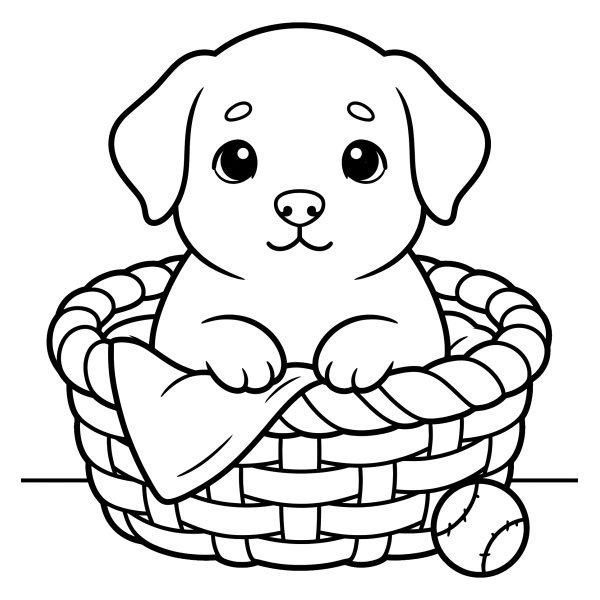 Coloriage Coloriage Chiot dans un Panier à imprimer