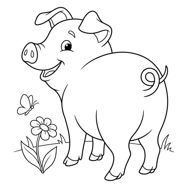 Coloriage Coloriage Cochon avec une Queue en Tire-bouchon à imprimer