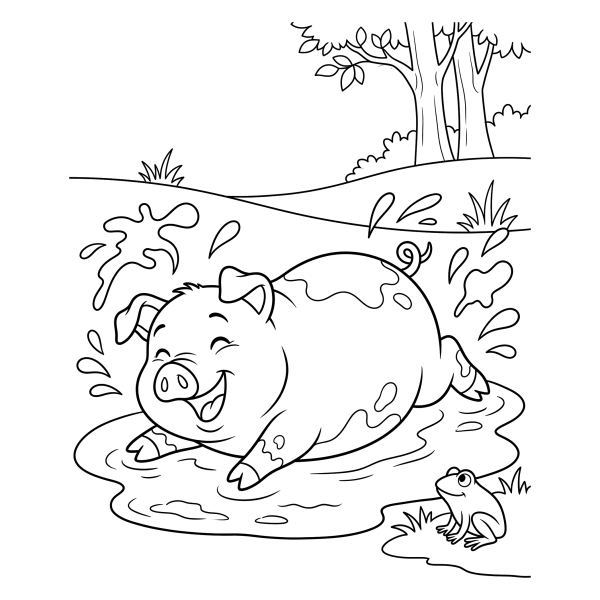 Coloriage Coloriage Cochon dans la Boue à imprimer