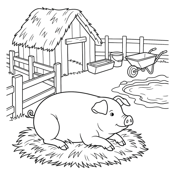 Coloriage Coloriage Cochon dans son Enclos à imprimer