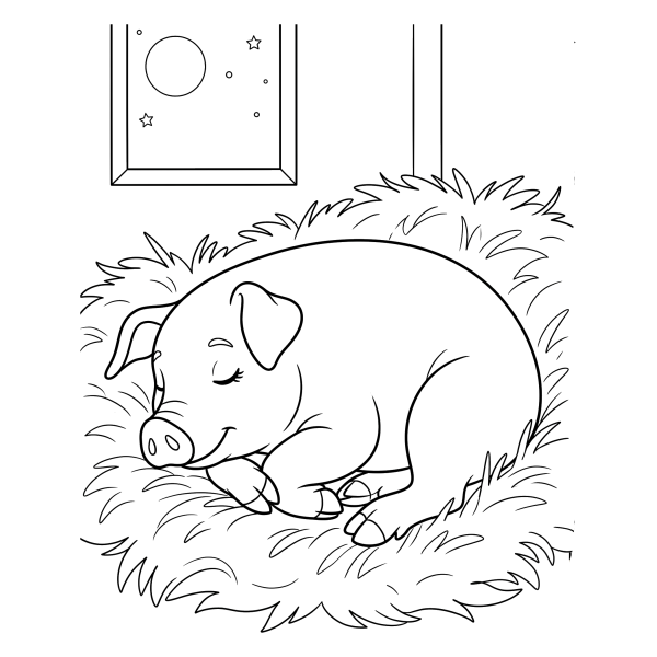 Coloriage Coloriage Cochon Endormi dans la Paille à imprimer