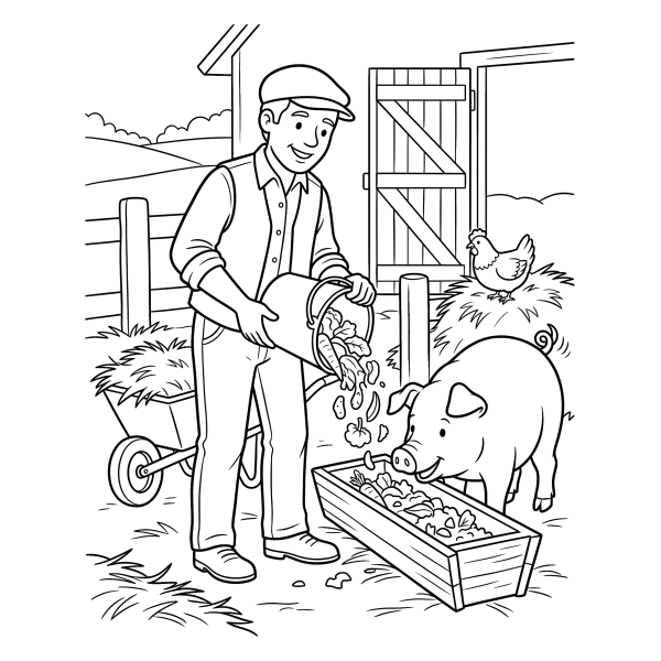 Coloriage Coloriage Cochon et Fermier à imprimer