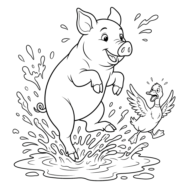 Coloriage Coloriage Cochon et Flaque de Boue à imprimer