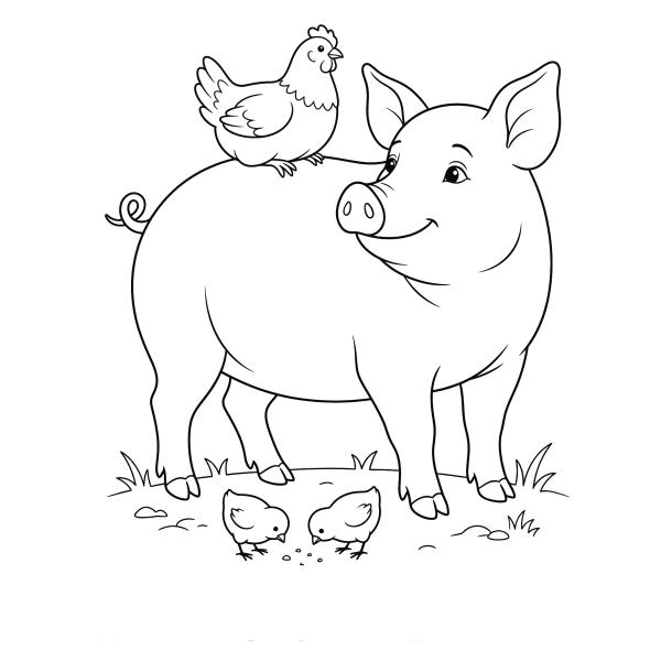 Coloriage Coloriage Cochon et Poule à imprimer