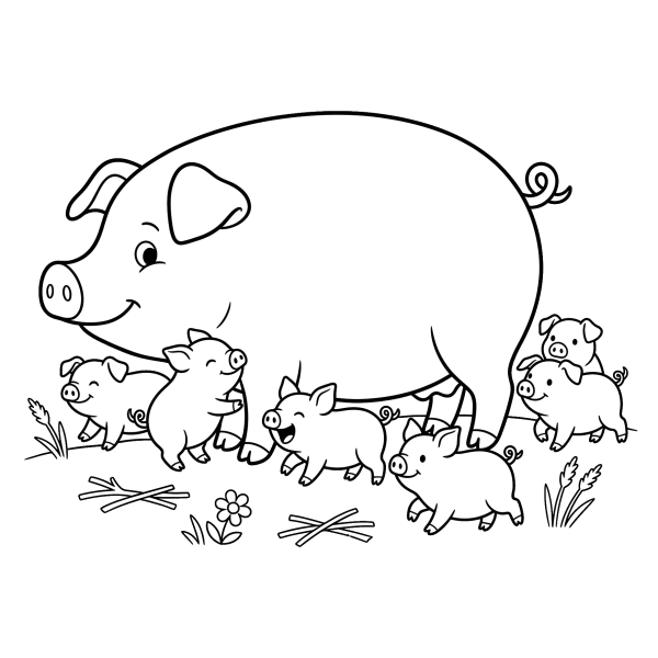 Coloriage Coloriage Cochon et ses Porcelets à imprimer