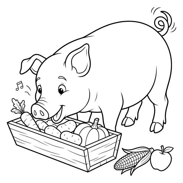 Coloriage Coloriage Cochon qui Mange dans son Auge à imprimer