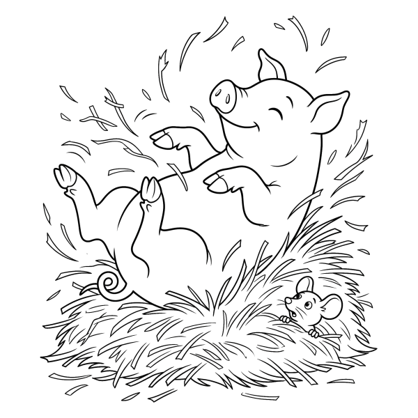 Coloriage Coloriage Cochon qui se Roule dans la Paille à imprimer