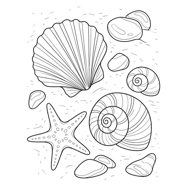 Coloriage Coloriage Coquillages sur la Plage à imprimer