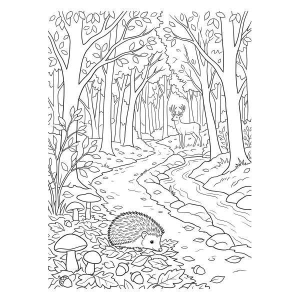 Coloriage Coloriage d'Automne en Forêt à imprimer