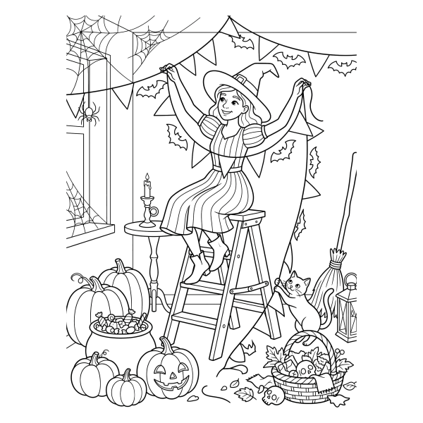 Coloriage Coloriage de Sorcière pour Halloween à imprimer