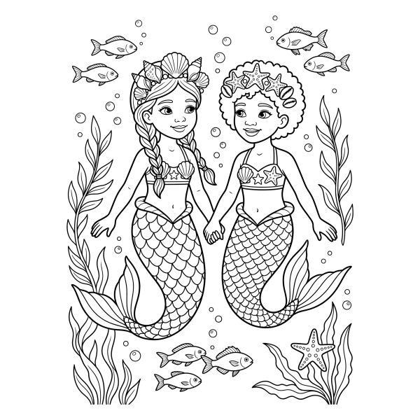 Coloriage Coloriage Deux Sirènes Amies à imprimer
